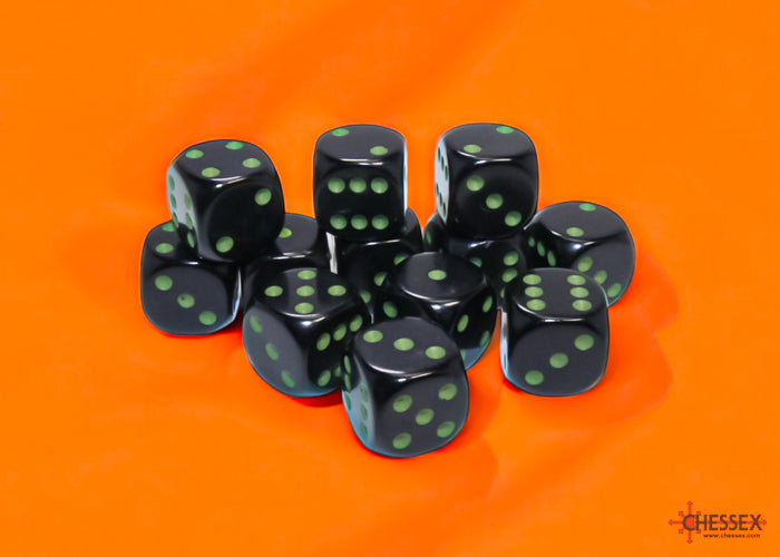 Chessex - CHX 25658 - Opaque -Black/green - 16mm 12 Ct