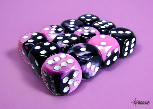 Chessex - CHX 26630 - Gemini - Black-Pink/white - 16mm 12 Ct