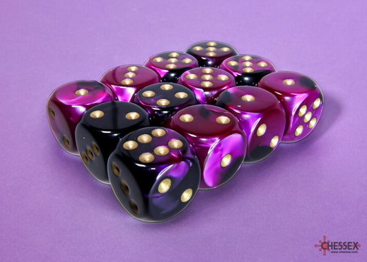 Chessex - CHX 26640 - Gemini - Black-Purple/gold - 16mm 12 Ct