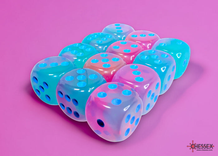 Chessex - CHX 26664 - Gemini - Gel Green-Pink/blue - 16mm 12 Ct