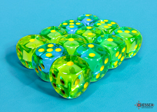 Chessex - CHX 26666 - Gemini Translucent - Green-Teal/yellow - 16mm 12 Ct