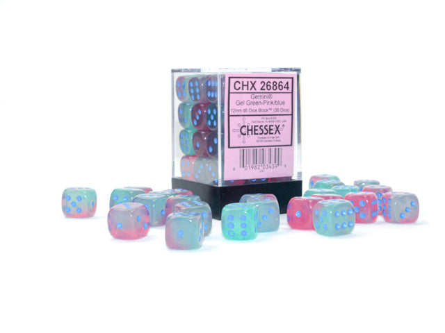 Chessex - CHX 26864 - Gemini - Gel Green-Pink/blue - 12mm 36 Ct